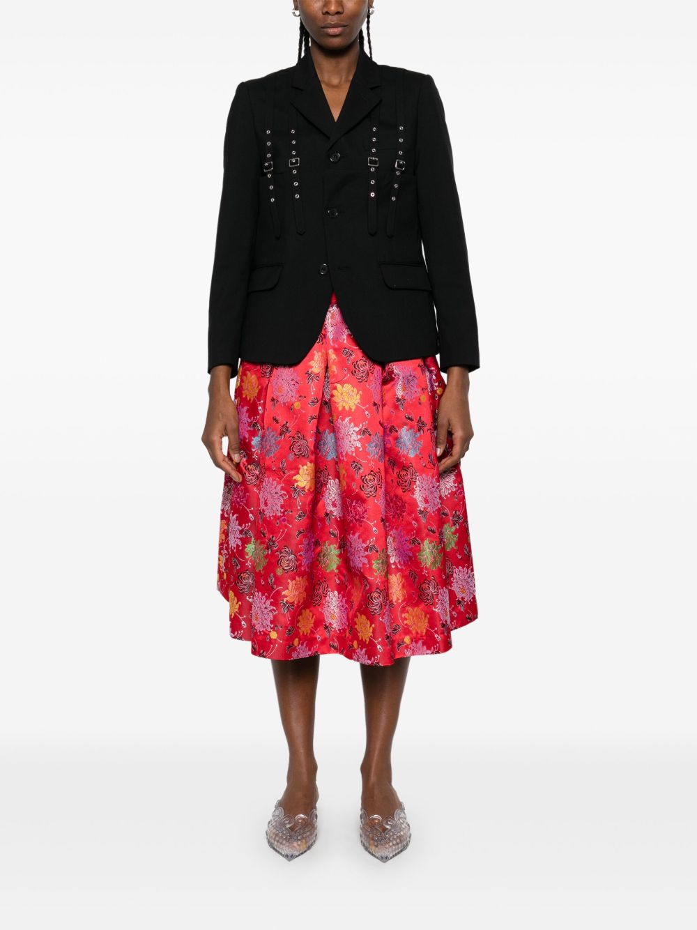 Red floral-jacquard midi skirt Comme Des Garçons - women Red floral-jacquard midi skirt Comme Des Garçons - women